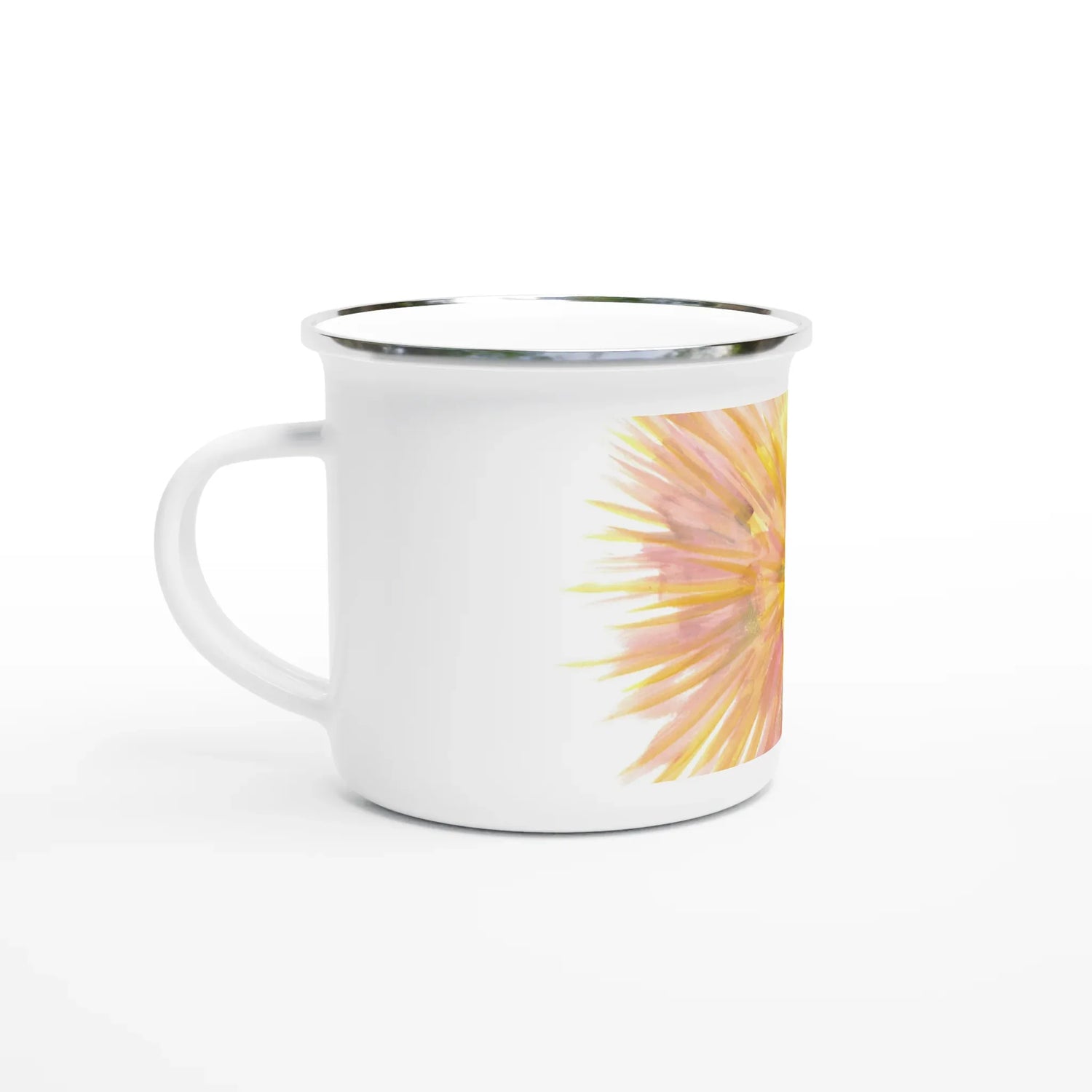 Mug en émail blanc 35 cl Solar Bloom – Léger, vintage et résistant - Laure Leprince - Artiste Peintre