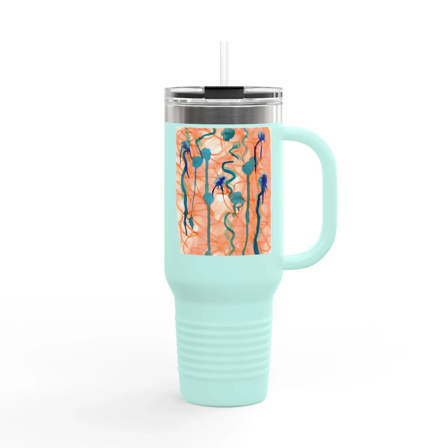 40oz Insulated Travel Mug – Saphir Ambre Watercolor Design - Laure Leprince - Artiste Peintre