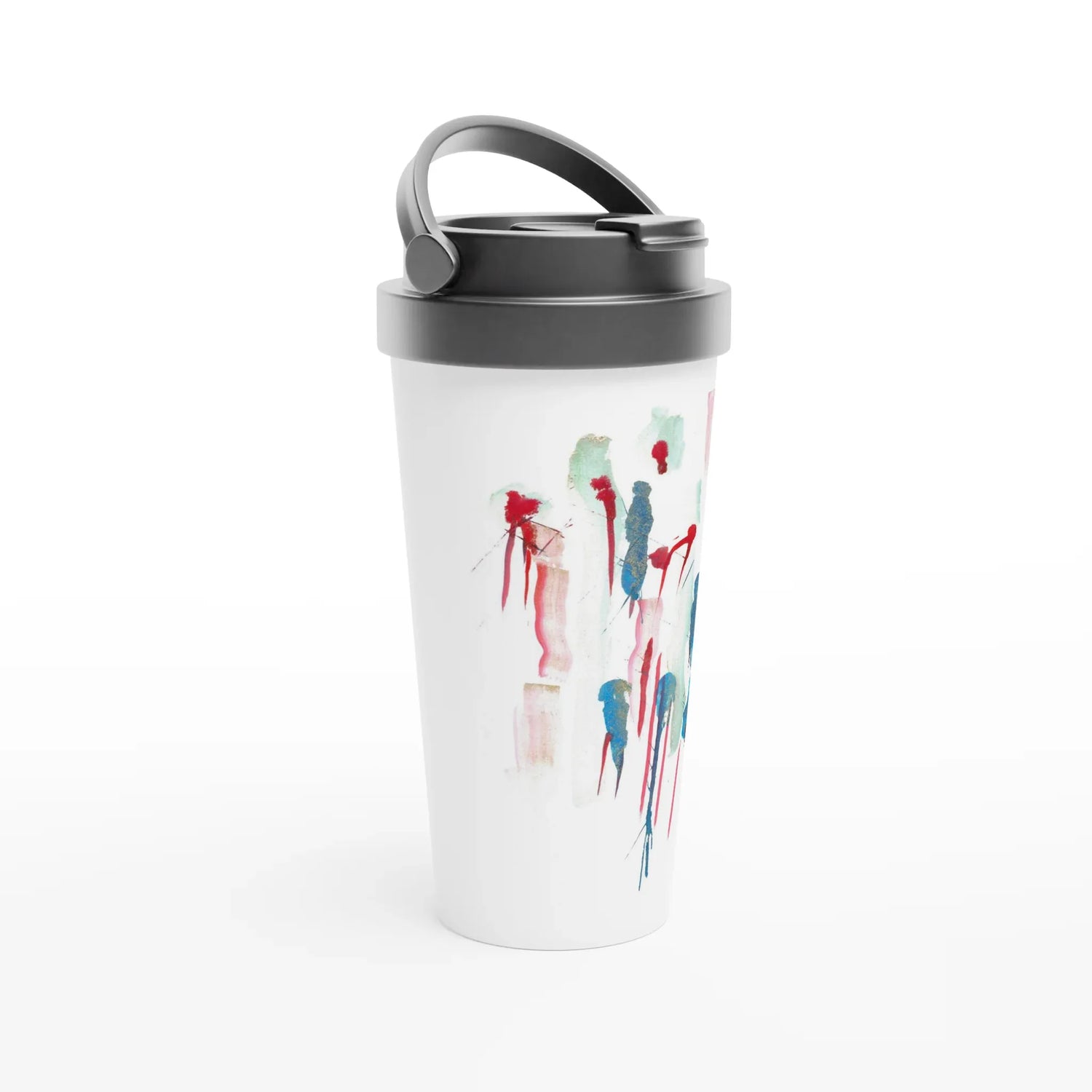 Mug de voyage blanc en acier inoxydable – 44 cl Personnages | Élégant, pratique et isotherme - Laure Leprince - Artiste Peintre