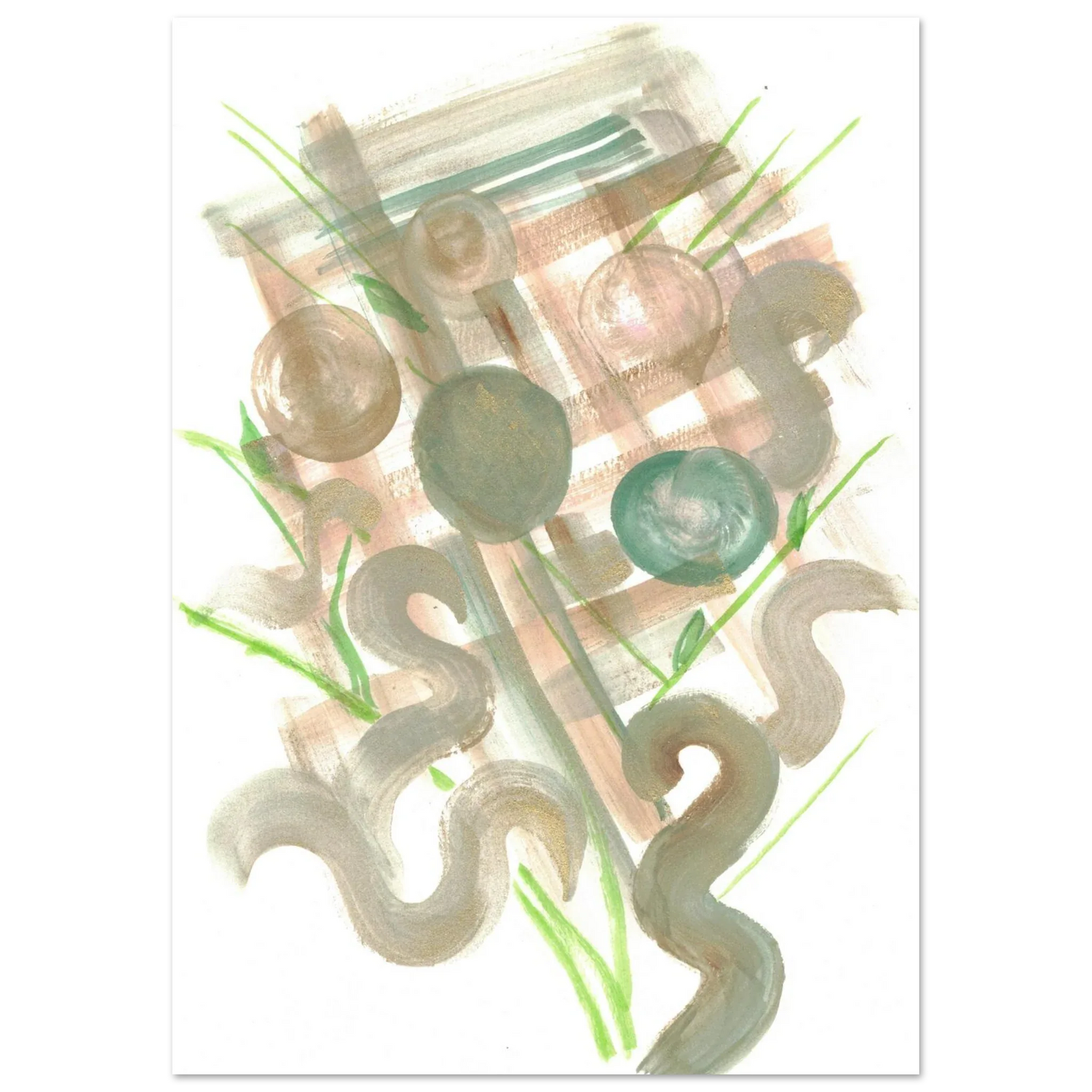 Abstract Earth Tones & Green Strokes Art Print – Premium Matte Paper Poster RDJ3-1 - Laure Leprince - Artiste Peintre