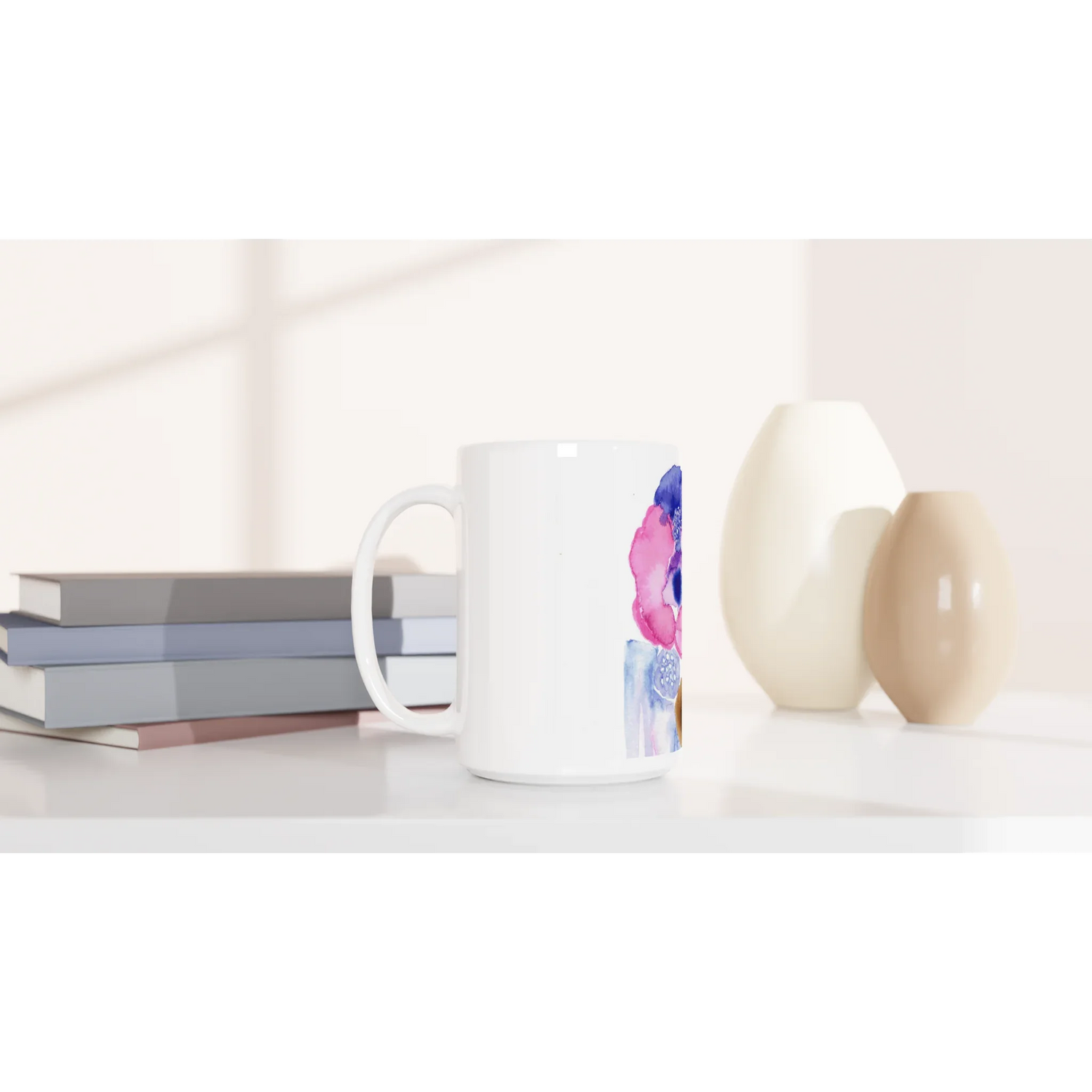 Mug en céramique blanche 44 cl boreales – Grand format, design et qualité durable - Laure Leprince - Artiste Peintre