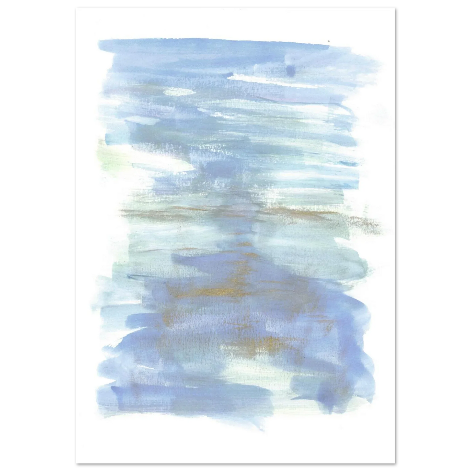 Abstract Horizon Watercolor Art Print - Serene Blue & Gold Matte Paper Poster for Modern Spaces - Laure Leprince - Artiste Peintre