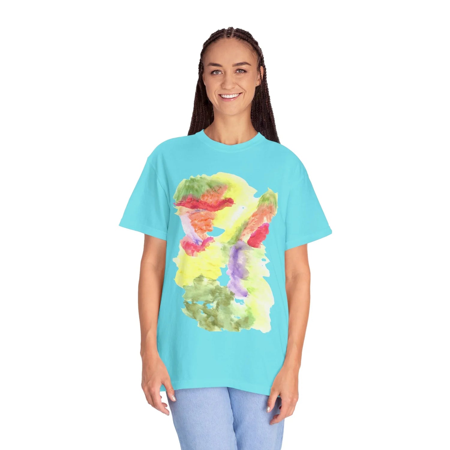 Abstract Eclosion Chromatique T-Shirt — Bright Watercolor Square Art Tee - Laure Leprince - Artiste Peintre