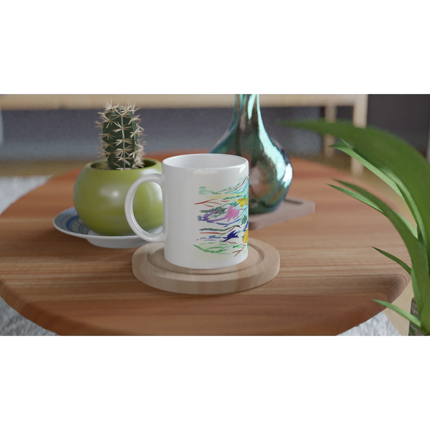 Mug en céramique blanche 325 ml Jardin Lumineux – Élégance, sécurité et durabilité - Laure Leprince - Artiste Peintre