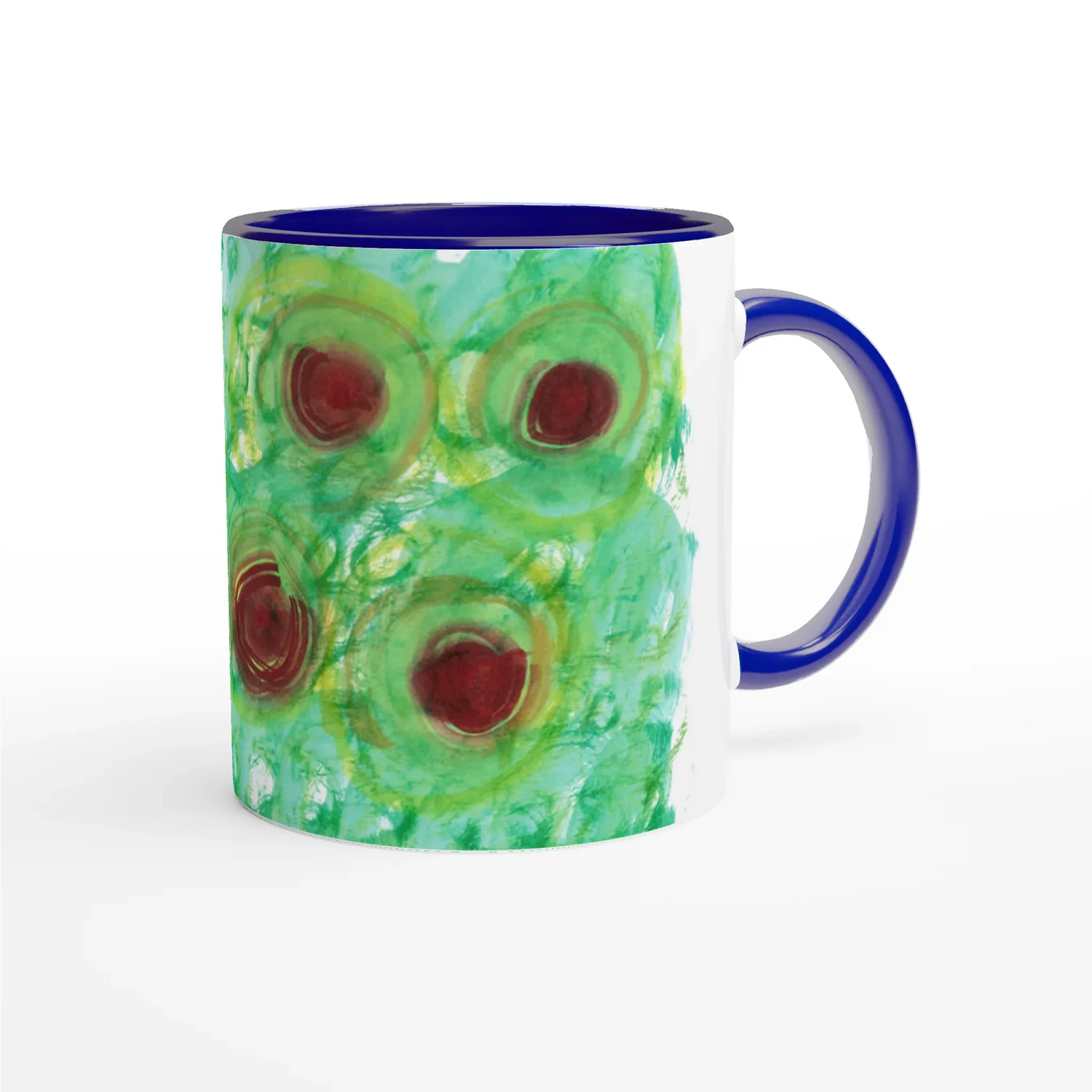 Mug 11oz - 325 ml - Ceramic Mug with Color Inside Green Echo - Laure Leprince - Artiste Peintre