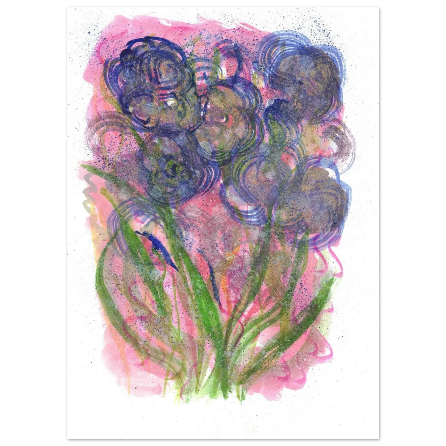Abstract Floral Watercolor Poster: Radiant Blooms in Purple, Pink & Gold - Premium Matte Paper Art Print - Laure Leprince - Artiste Peintre