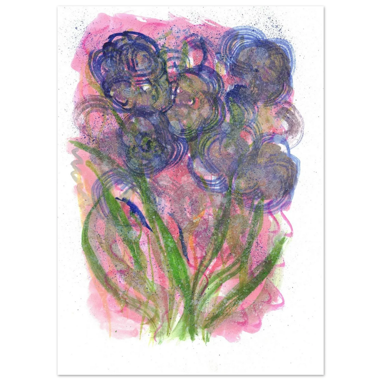 Abstract Floral Watercolor Poster: Radiant Blooms in Purple, Pink & Gold - Premium Matte Paper Art Print - Laure Leprince - Artiste Peintre