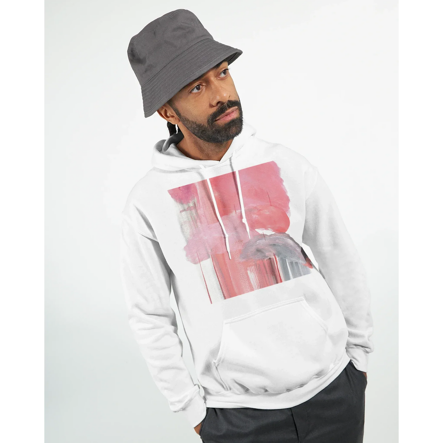 Sweat à capuche unisexe artistique Blush Cascade| Gildan® 18500 White - Laure Leprince - Artiste Peintre