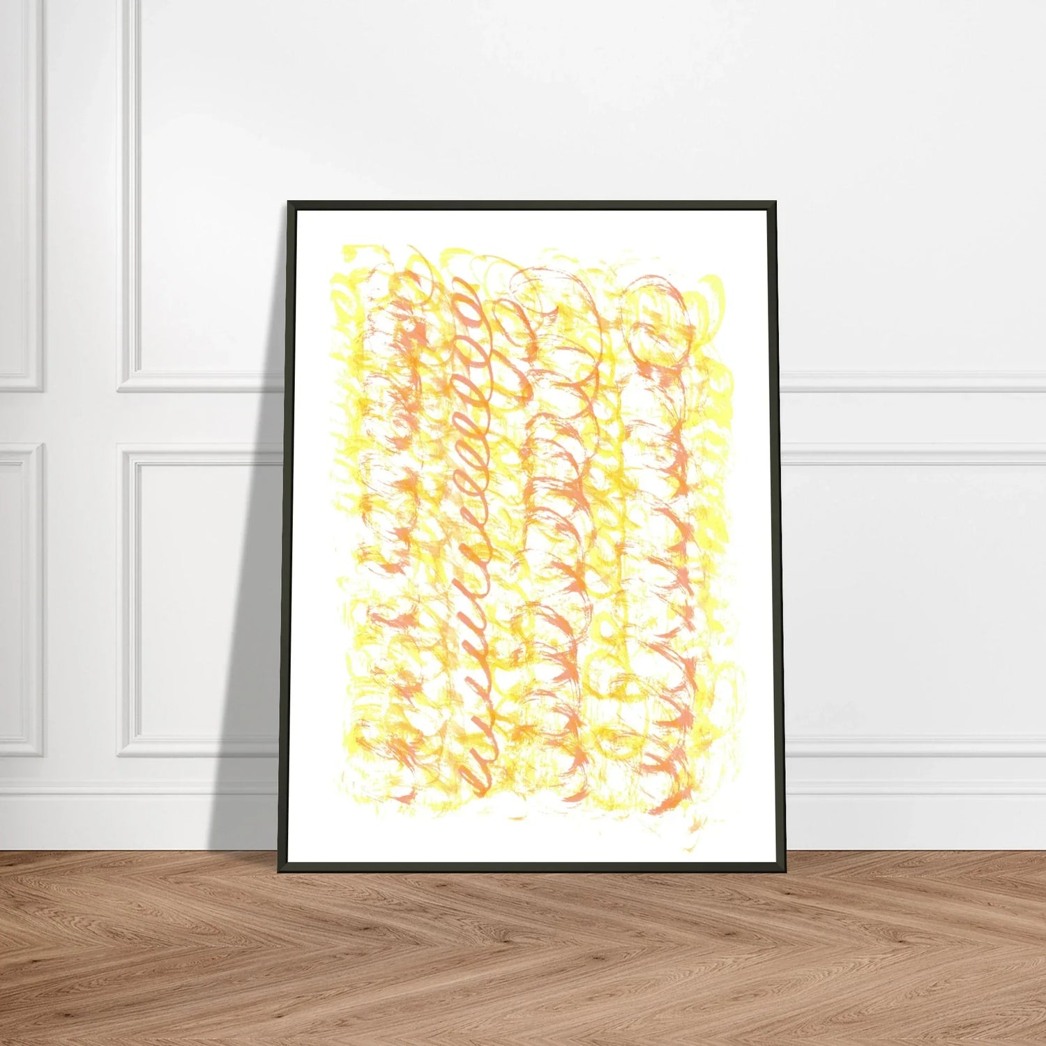 Classic Semi-Glossy Paper Metal Framed Post Yellow Waves - Laure Leprince - Artiste Peintre