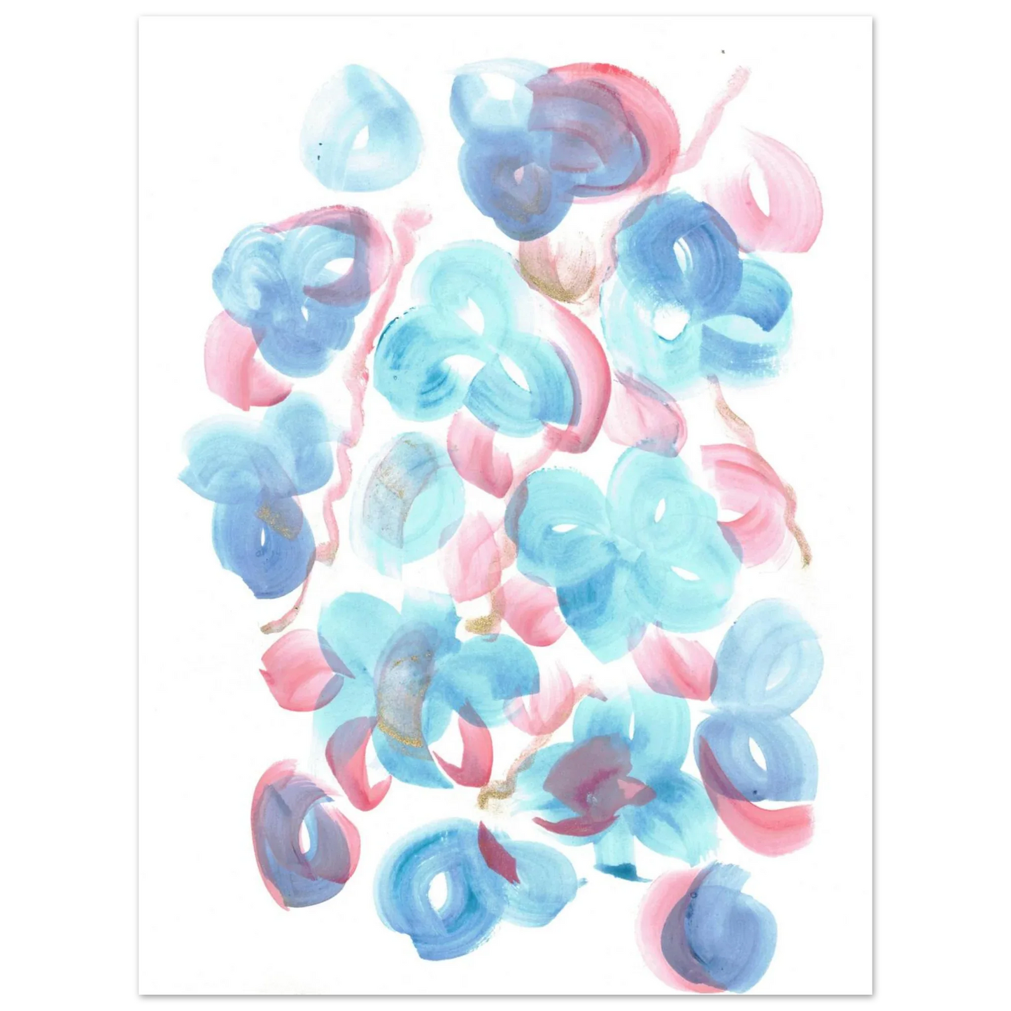 Abstract Floral Blush & Teal: Dreamy Watercolor Art Print on Premium Matte Paper - Laure Leprince - Artiste Peintre