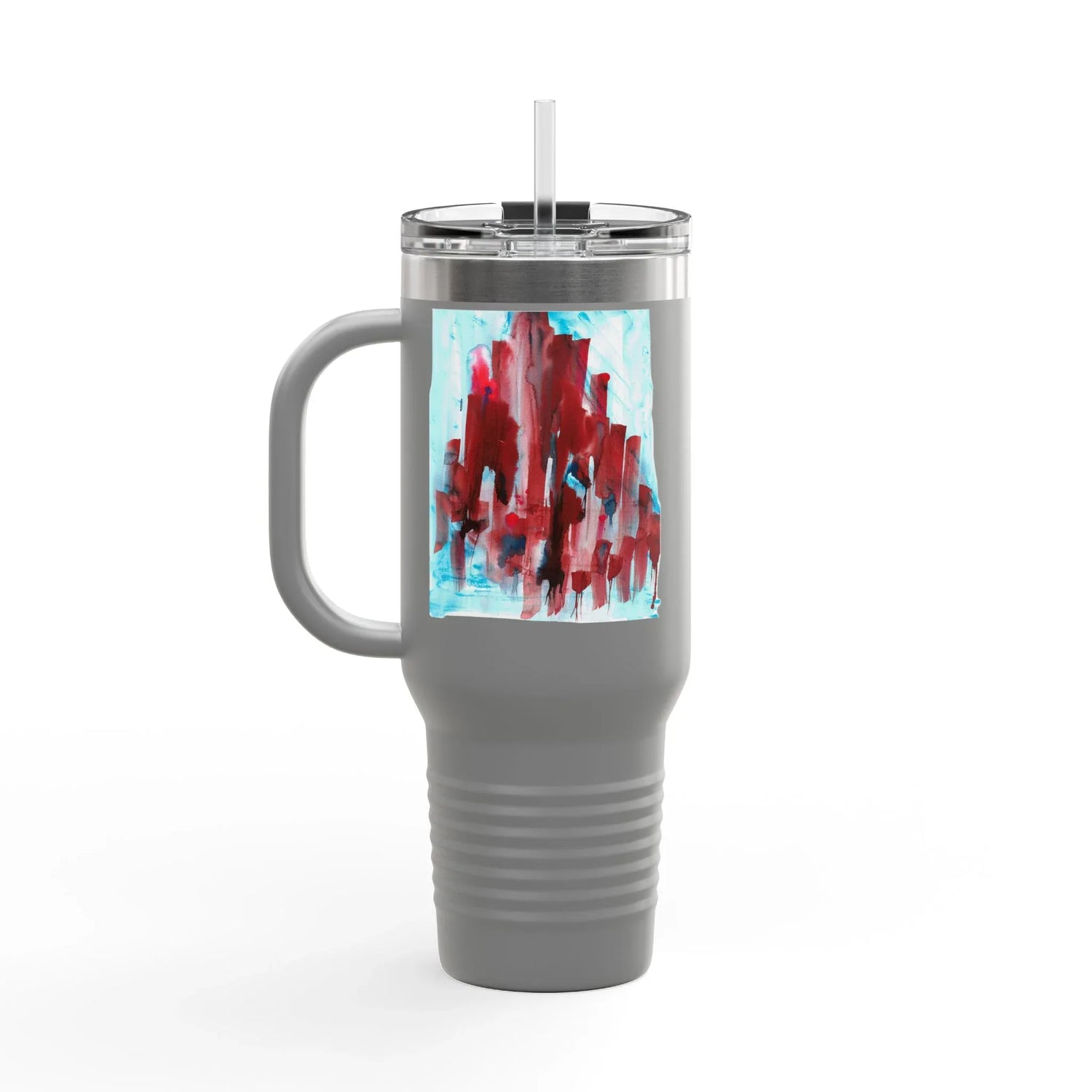 40oz Insulated Travel Mug – Crimson Tower Watercolor Design - Laure Leprince - Artiste Peintre