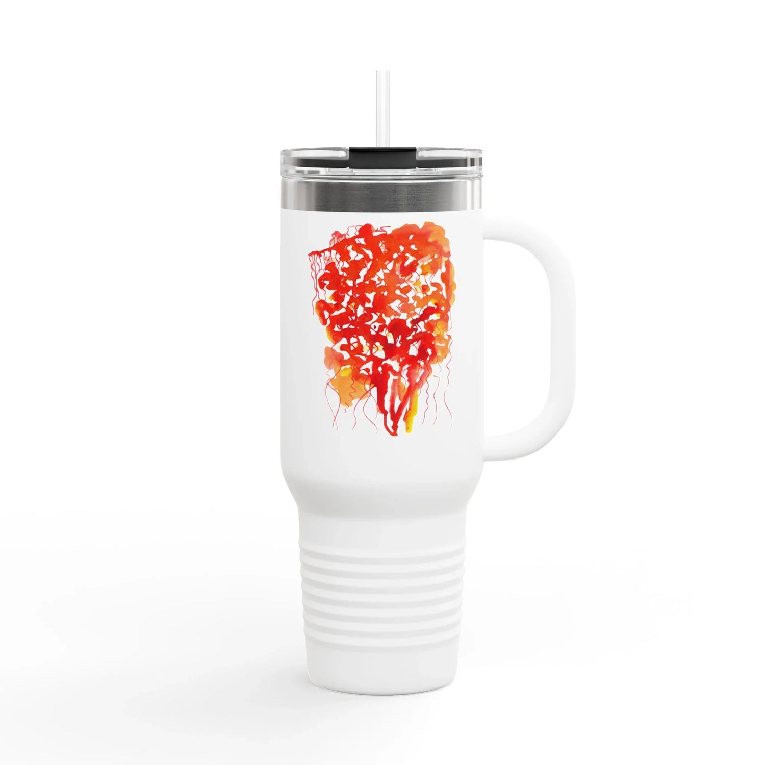 40oz Insulated Travel Mug – Eclats Corail Watercolor Design - Laure Leprince - Artiste Peintre