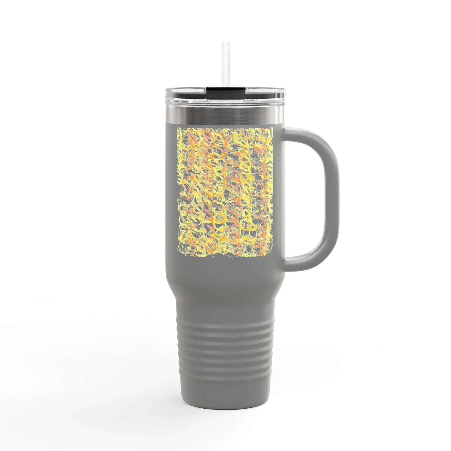 40oz Insulated Travel Mug – Yellow Waves Watercolor Design - Laure Leprince - Artiste Peintre