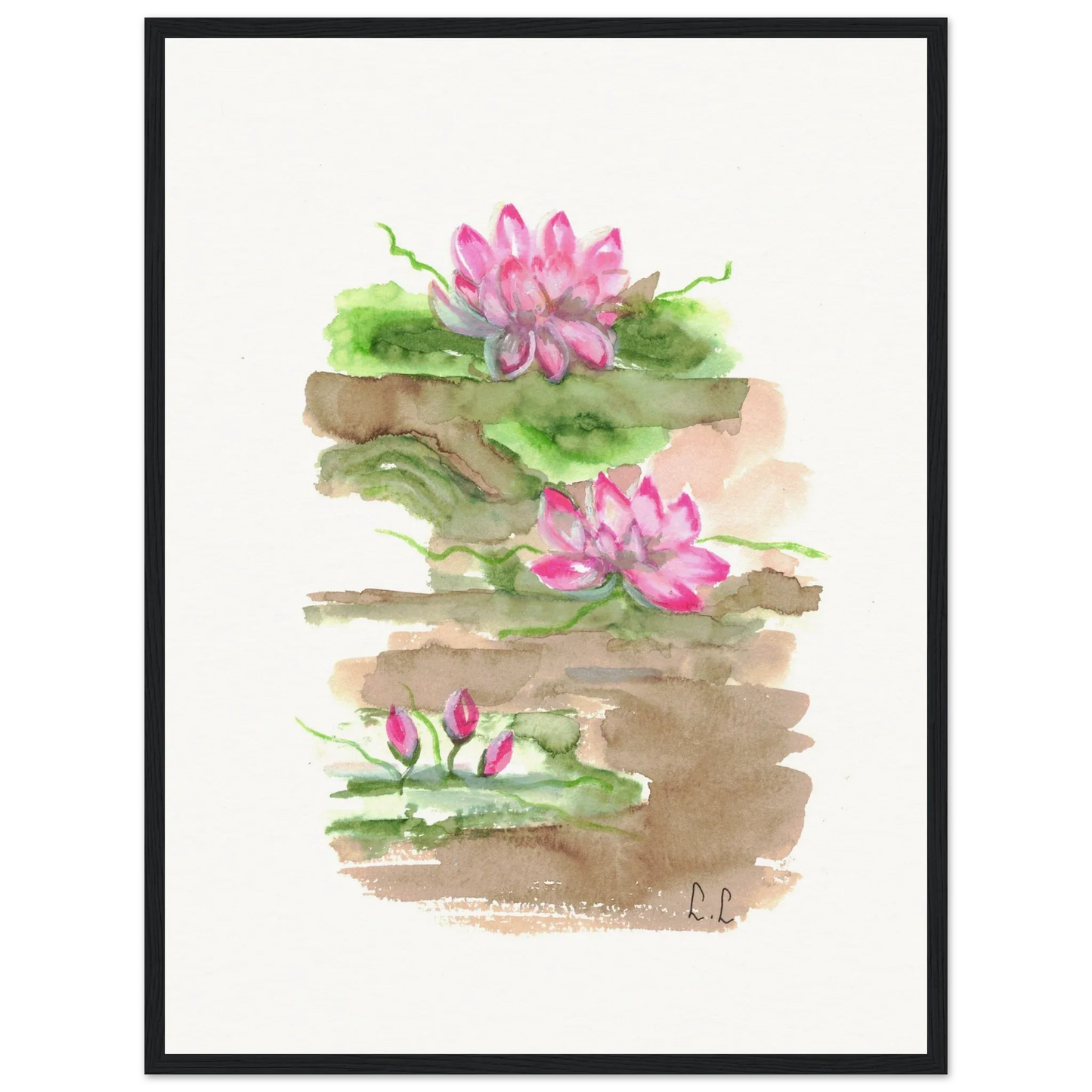 Affiche Encadrée Museum-Quality Matte Paper Wooden Framed Terrasses de lotus - Laure Leprince - Artiste Peintre
