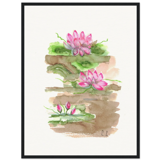 Affiche Encadrée Museum-Quality Matte Paper Wooden Framed Terrasses de lotus - Laure Leprince - Artiste Peintre