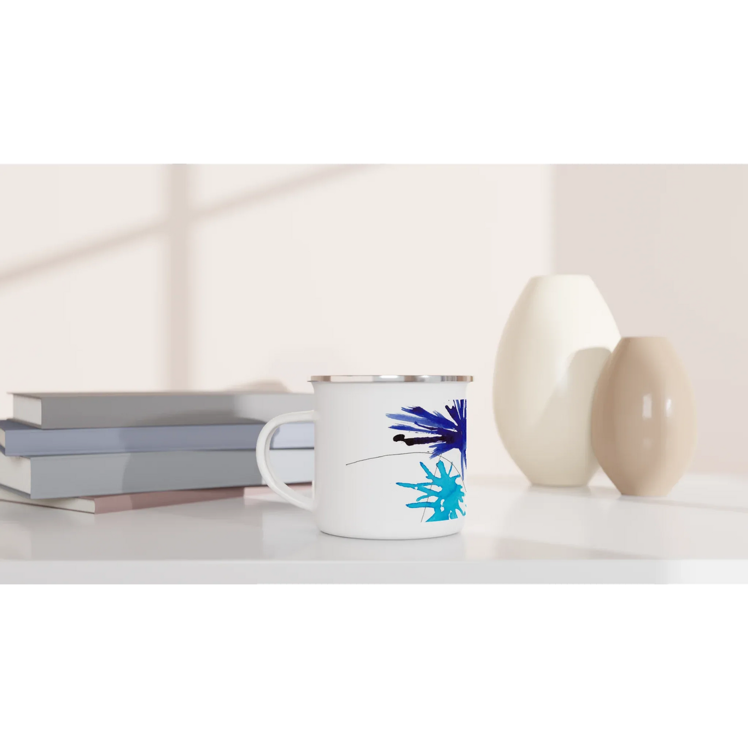 Mug en émail blanc 35 cl boreales – Léger, vintage et résistant - Laure Leprince - Artiste Peintre