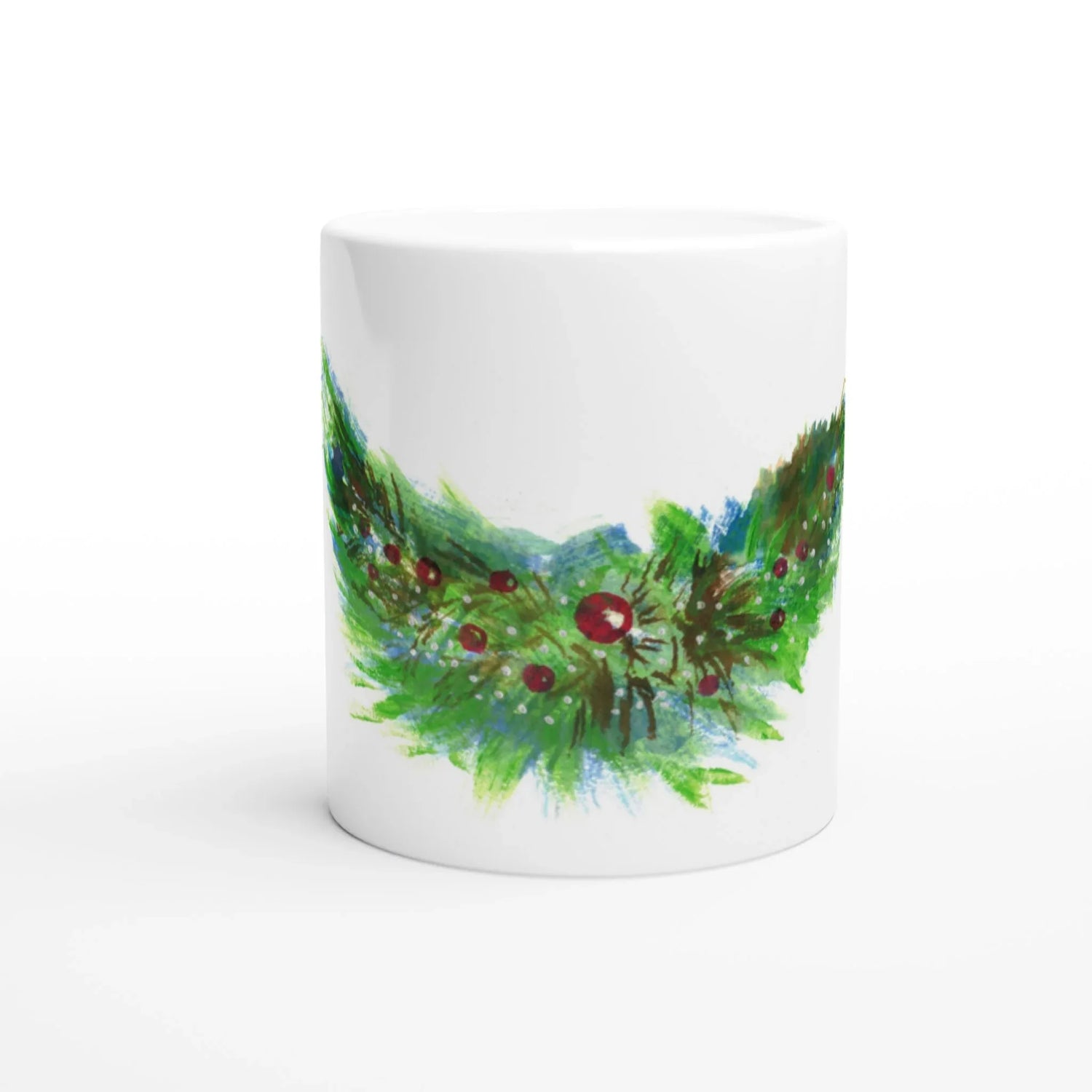 Mug en céramique blanche 325 ml Guirlande verte – Élégance, sécurité et durabilité - Laure Leprince - Artiste Peintre