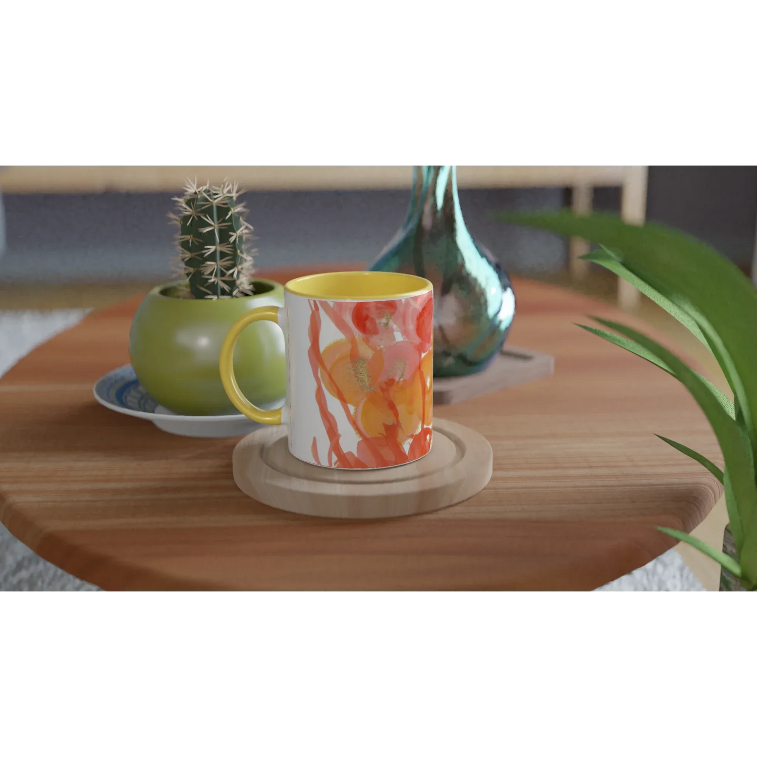 Mug Céramique Blanc 325ml Intérieur Coloré - Sunrice Flora Personnalisable - Laure Leprince - Artiste Peintre