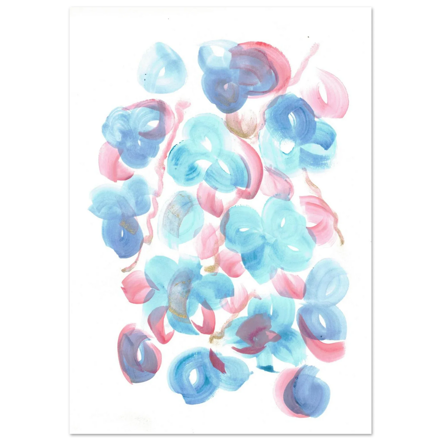 Abstract Floral Blush & Teal: Dreamy Watercolor Art Print on Premium Matte Paper - Laure Leprince - Artiste Peintre