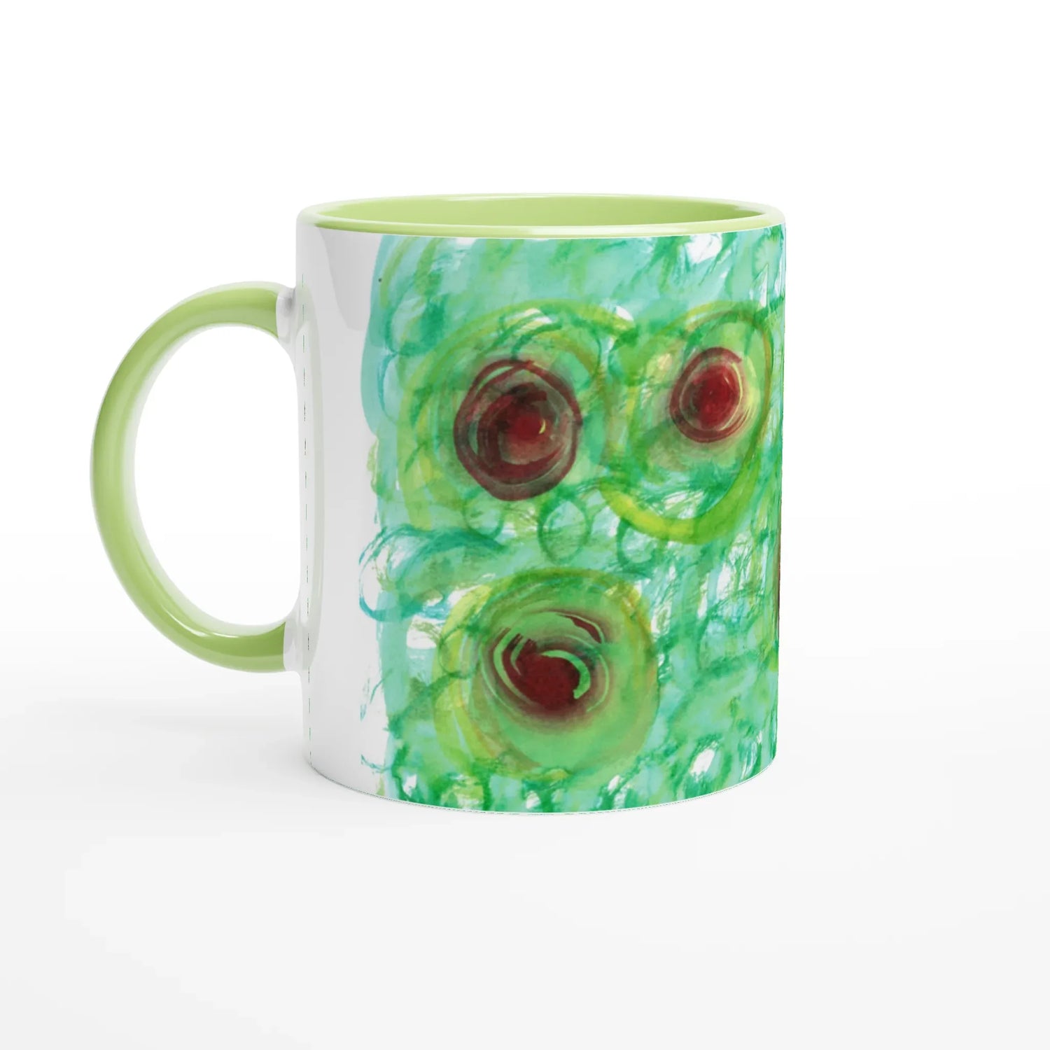 Mug 11oz - 325 ml - Ceramic Mug with Color Inside Green Echo - Laure Leprince - Artiste Peintre