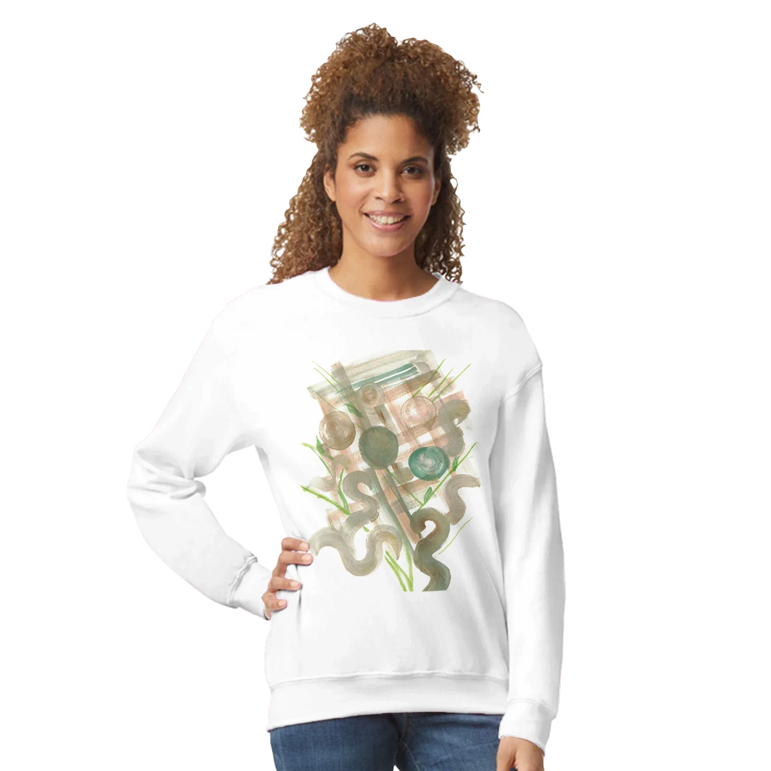 Sweatshirt Unisexe Classique Moss Geometry– Impression Artistique Multicolore - Laure Leprince - Artiste Peintre