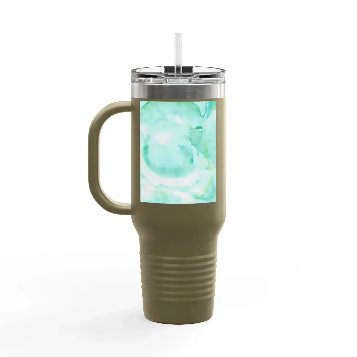 40oz Insulated Travel Mug – Aqua Bloom Watercolor Design - Laure Leprince - Artiste Peintre