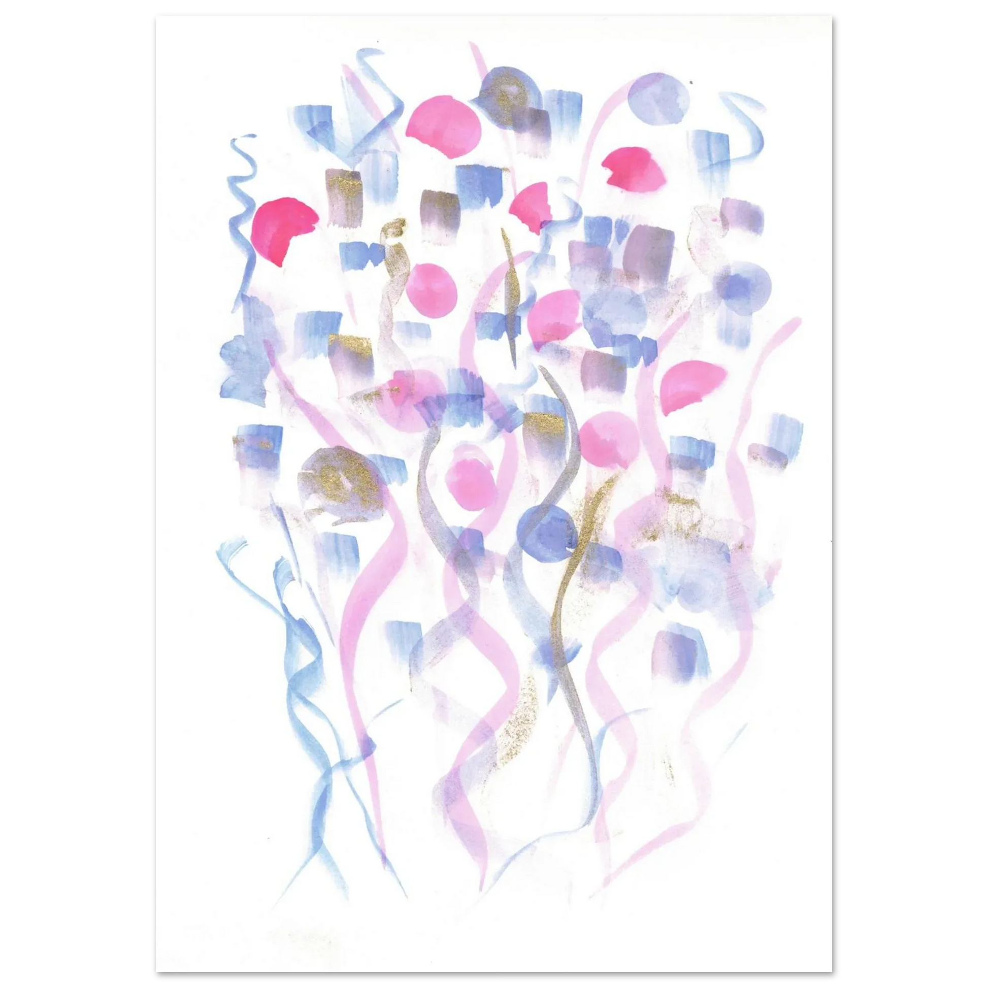 Abstract Watercolor Dreamscape Poster - Pastel Hues & Gold Flecks RDJ3-1 - Laure Leprince - Artiste Peintre