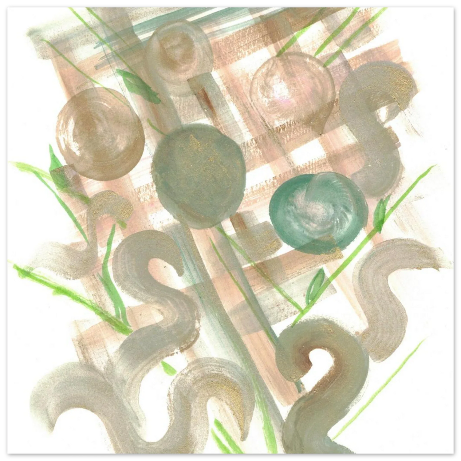 Abstract Earth Tones & Green Strokes Art Print – Premium Matte Paper Poster RDJ3-1 - Laure Leprince - Artiste Peintre