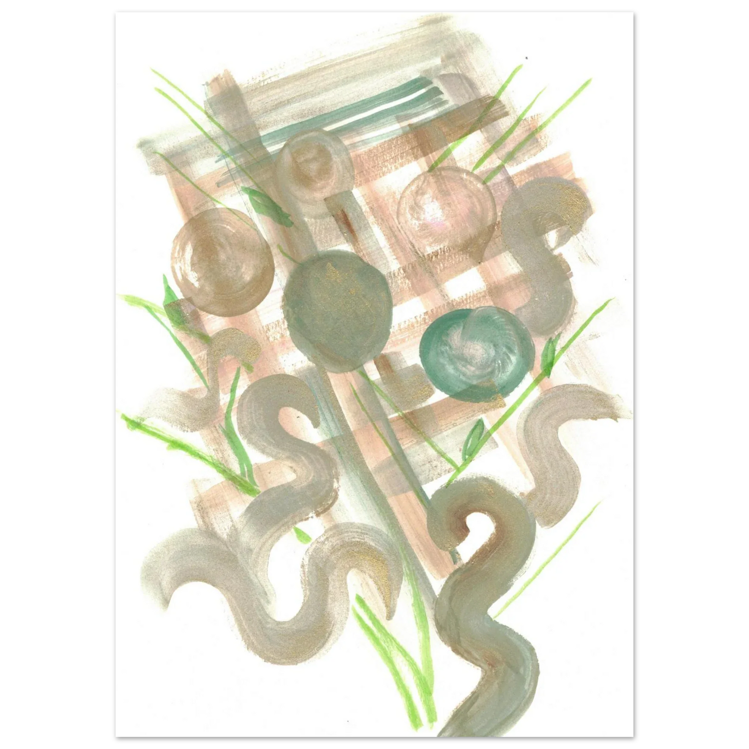 Abstract Earth Tones & Green Strokes Art Print – Premium Matte Paper Poster RDJ3-1 - Laure Leprince - Artiste Peintre