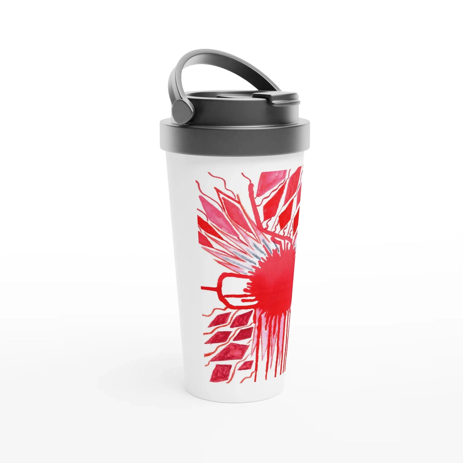 Mug de voyage blanc en acier inoxydable – 44 cl Rouge | Élégant, pratique et isotherme - Laure Leprince - Artiste Peintre