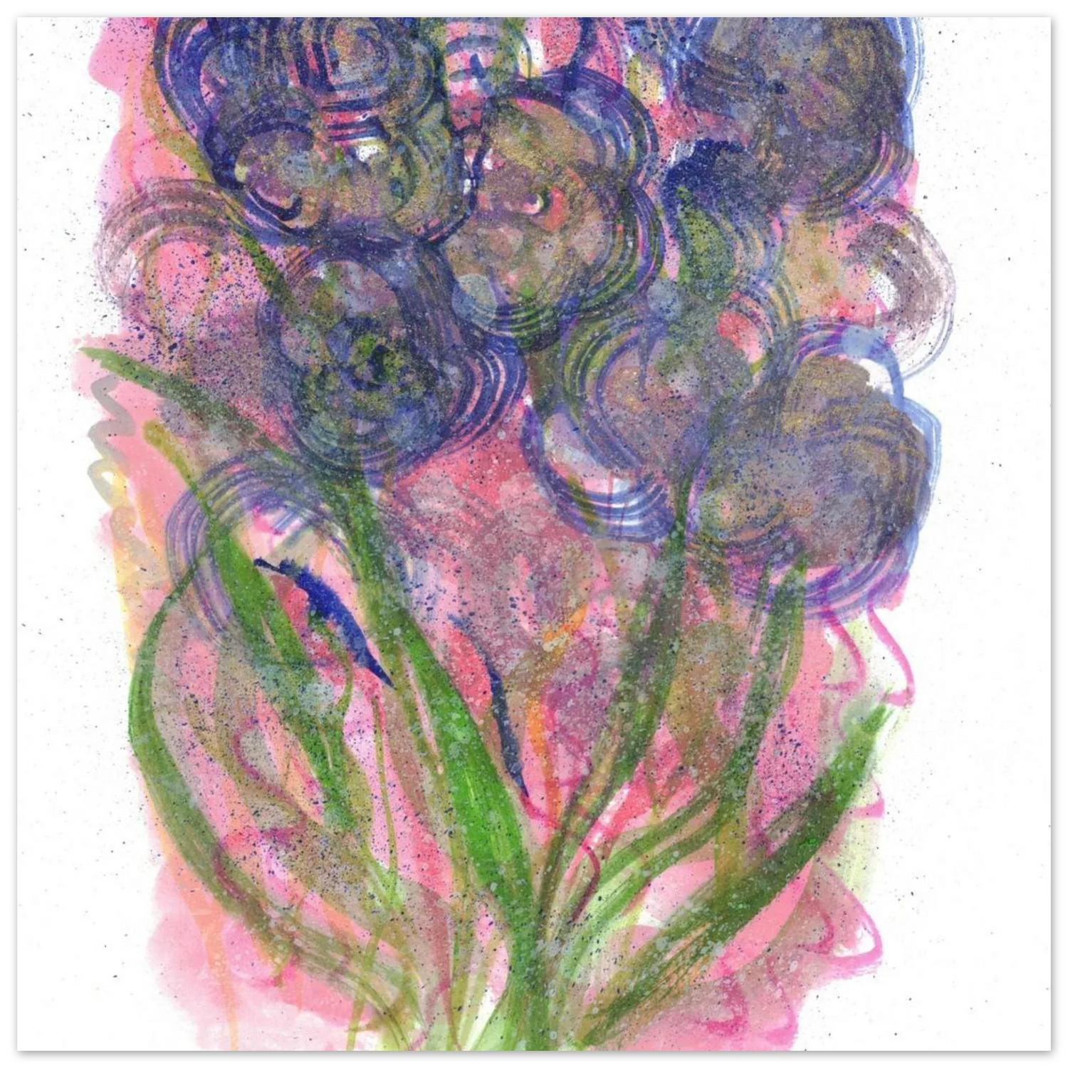 Abstract Floral Watercolor Poster: Radiant Blooms in Purple, Pink & Gold - Premium Matte Paper Art Print - Laure Leprince - Artiste Peintre