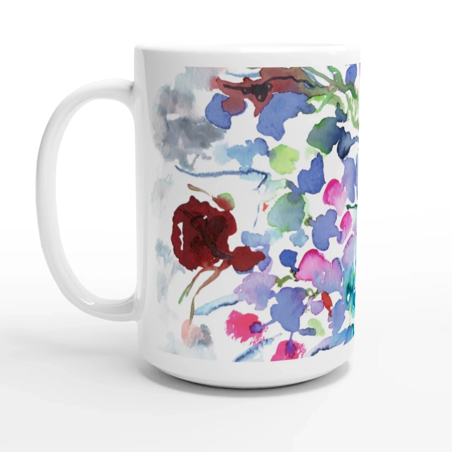 Mug en céramique blanche 44 cl Floral – Grand format, design et qualité durable - Laure Leprince - Artiste Peintre