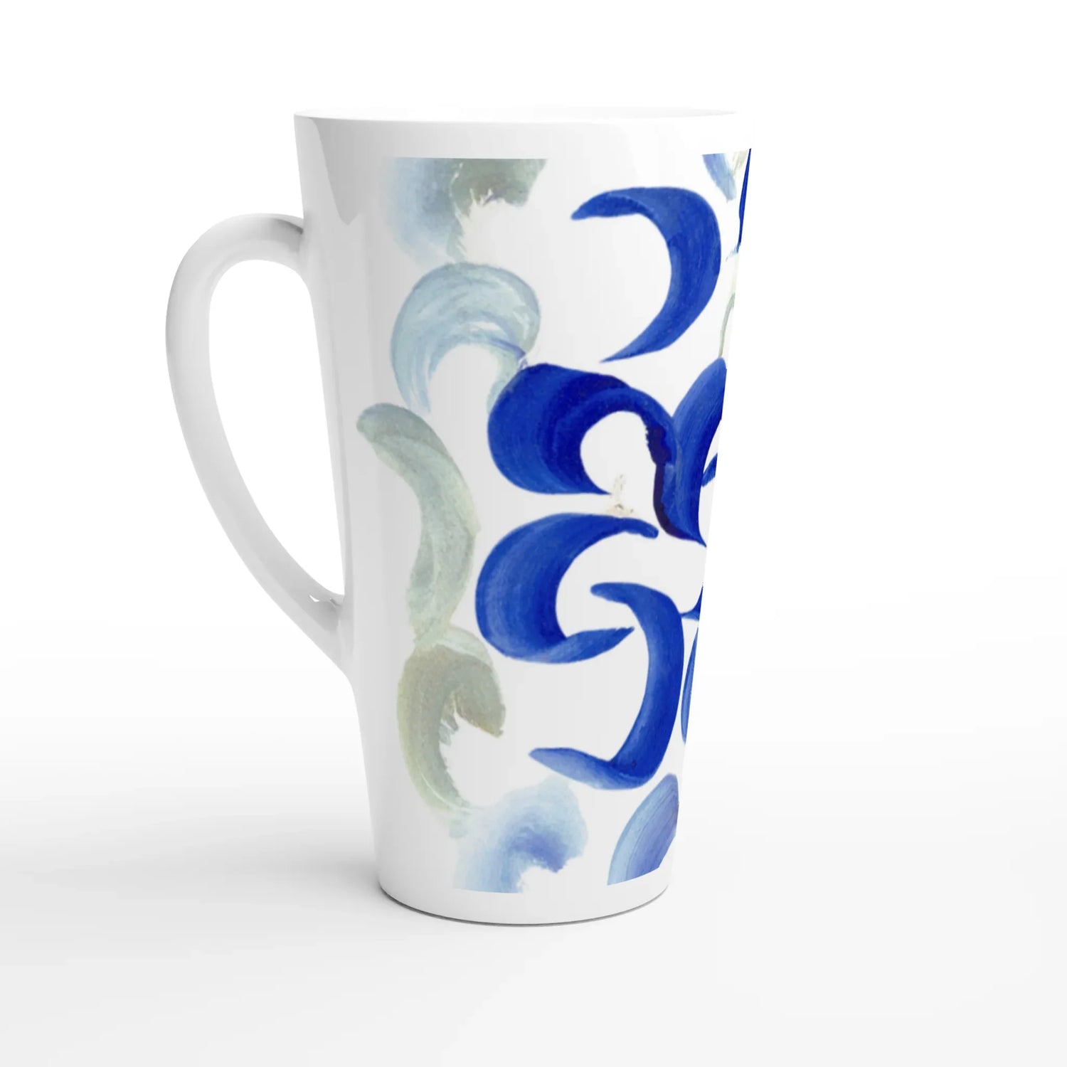 Mug à Latte en Céramique Blanche 500 ml Blue Swirls – Élégant, durable et brillant - Laure Leprince - Artiste Peintre