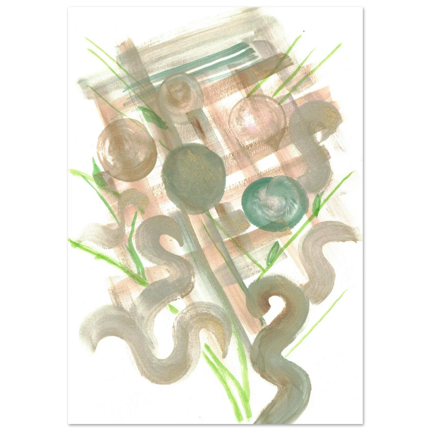 Abstract Earth Tones & Green Strokes Art Print – Premium Matte Paper Poster RDJ3-1 - Laure Leprince - Artiste Peintre