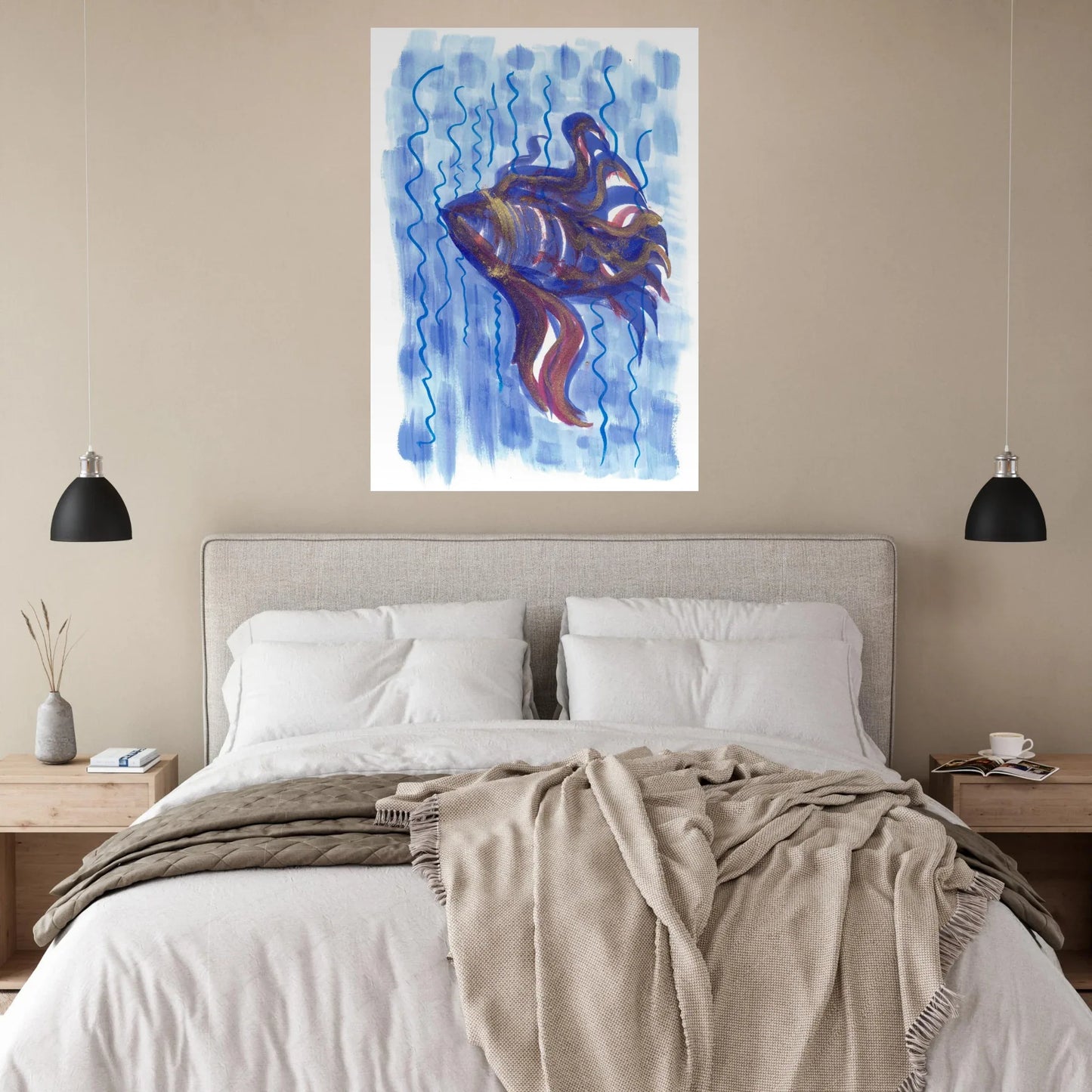Affiche Abstract Ocean Depths Bleu Or - Poster Art Mural Premium Laure Leprince - Laure Leprince - Artiste Peintre