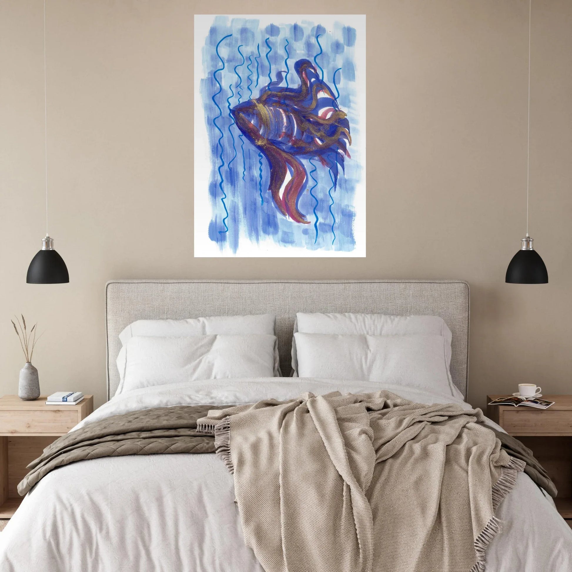 Affiche Abstract Ocean Depths Bleu Or - Poster Art Mural Premium Laure Leprince - Laure Leprince - Artiste Peintre