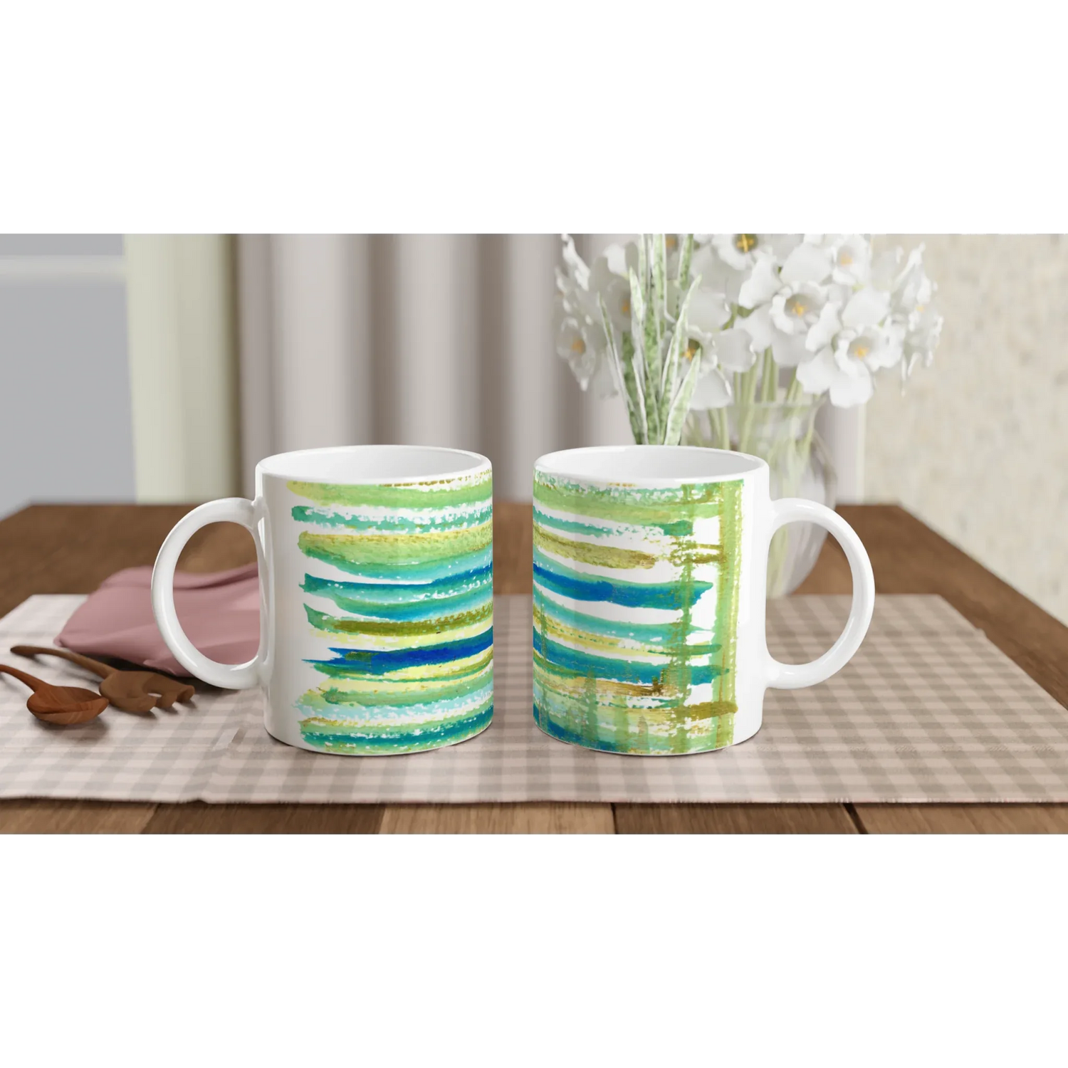 Mug en céramique blanche 325 ml Trame – Élégance, sécurité et durabilité - Laure Leprince - Artiste Peintre