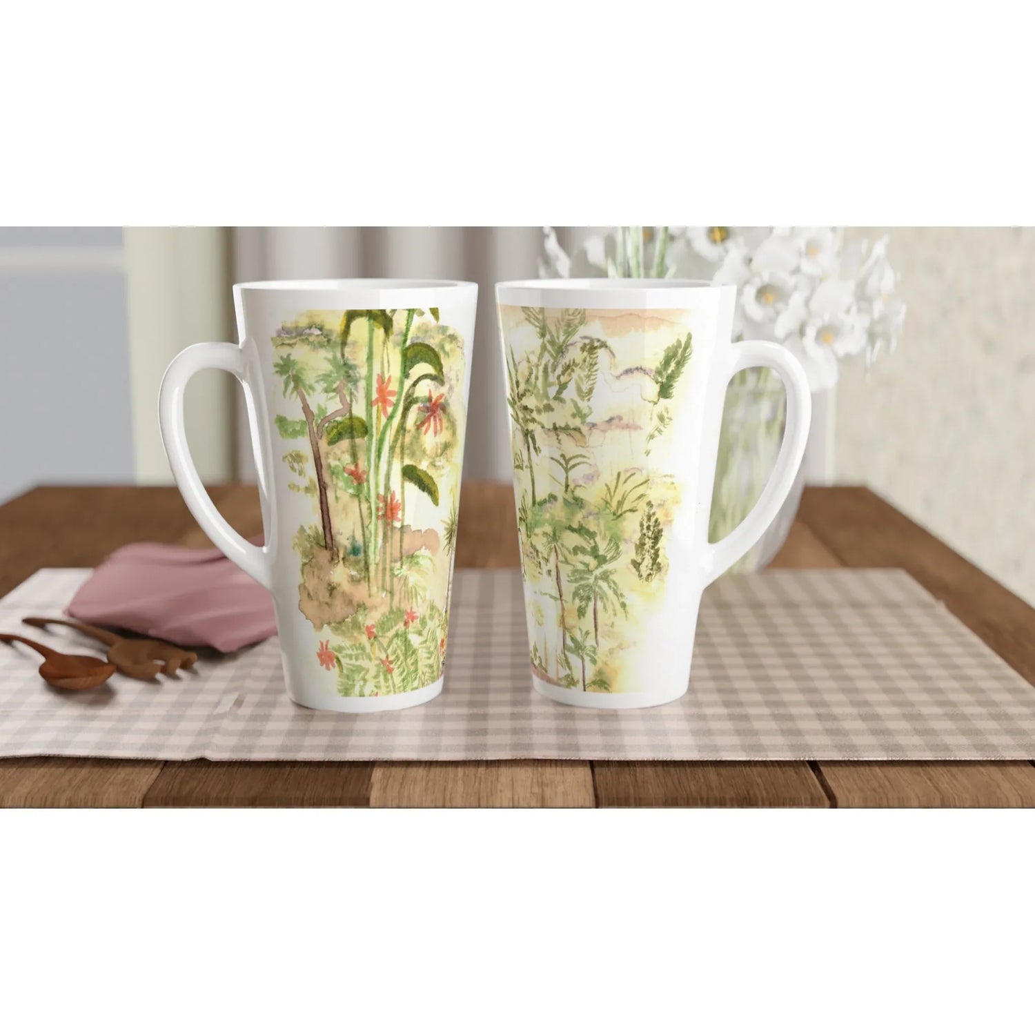 fMug à Latte en Céramique Blanche 500 ml Jungle – Élégant, durable et brillant - Laure Leprince - Artiste Peintre