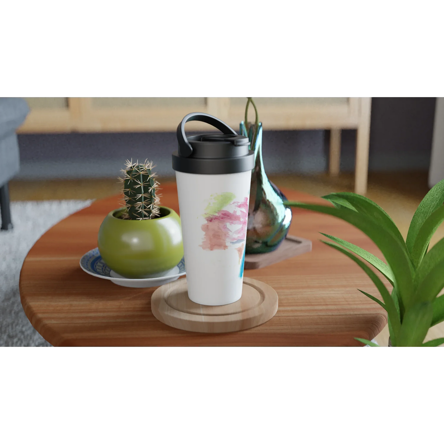 Mug de voyage blanc en acier inoxydable – 44 cl Aurore Pastel Élégant, pratique et isotherme - Laure Leprince - Artiste Peintre