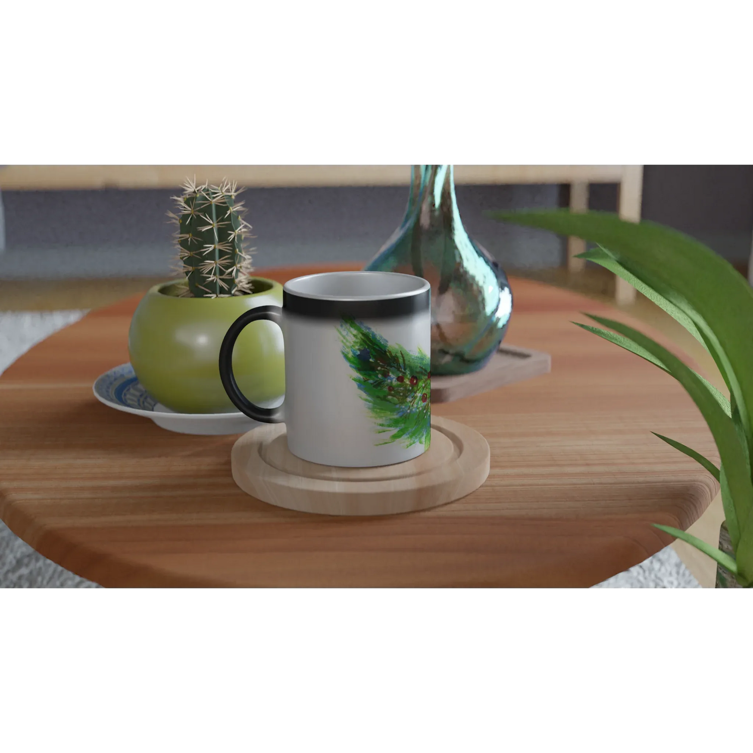 Mug magique en céramique 325 ml Guirlande verte – Révèlez votre motif à la chaleur - Laure Leprince - Artiste Peintre