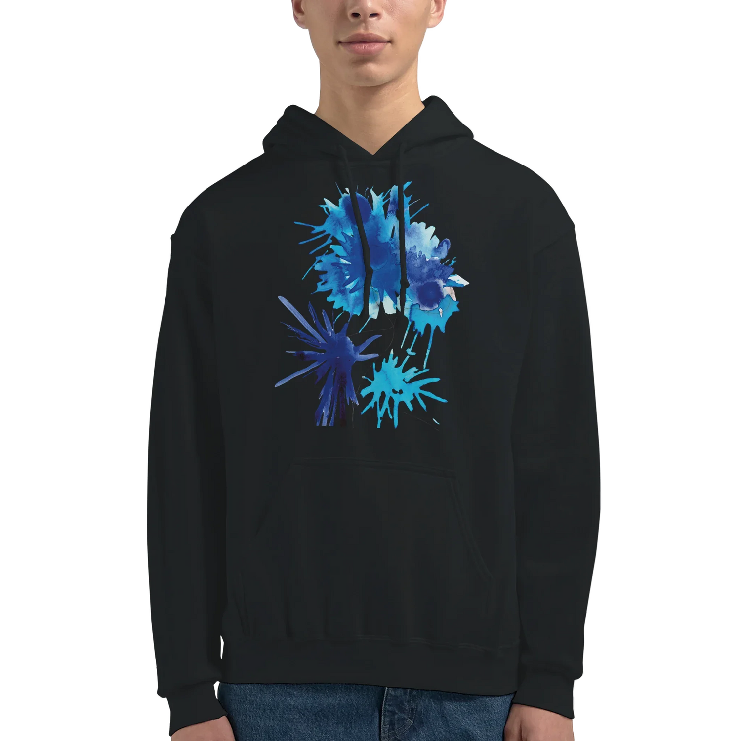 Sweat à capuche unisexe artistique bleuets| Gildan® 18500 - Laure Leprince - Artiste Peintre