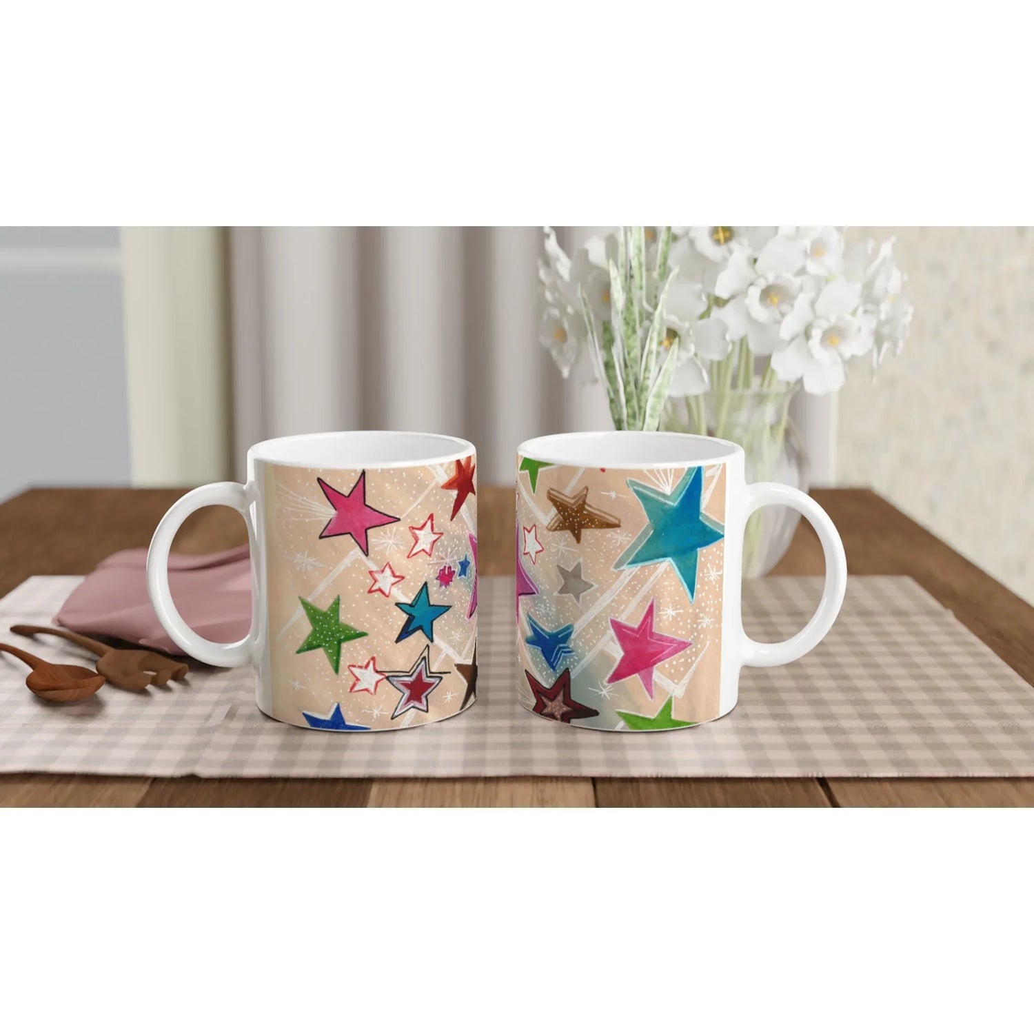 Mug en céramique blanche 325 ml Etoiles– Élégance, sécurité et durabilité - Laure Leprince - Artiste Peintre