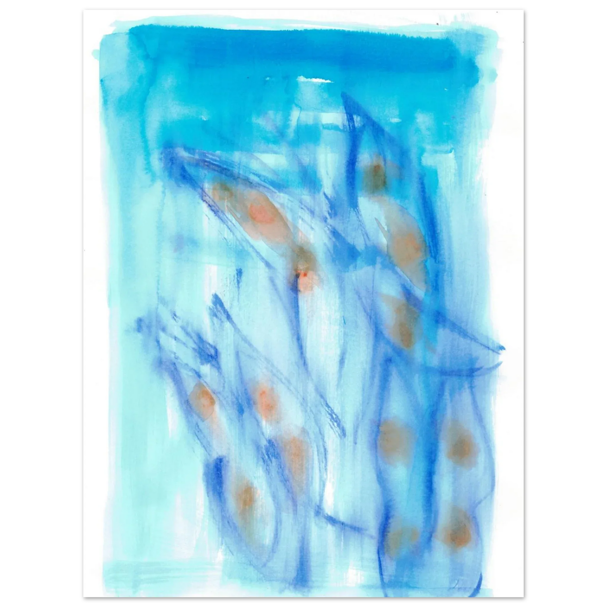 Abstract Aqua Flow Poster Premium Matte Paper Poster - Serene Watercolor Art for Your Home - Laure Leprince - Artiste Peintre