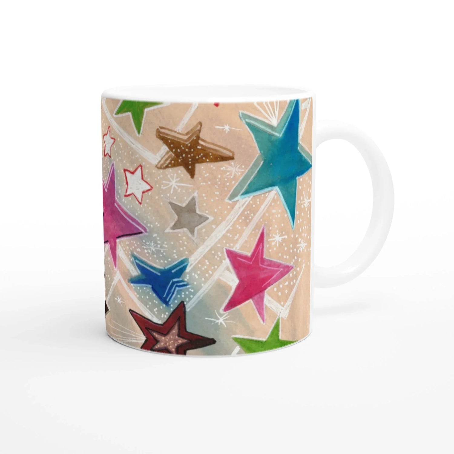 Mug en céramique blanche 325 ml Etoiles– Élégance, sécurité et durabilité - Laure Leprince - Artiste Peintre