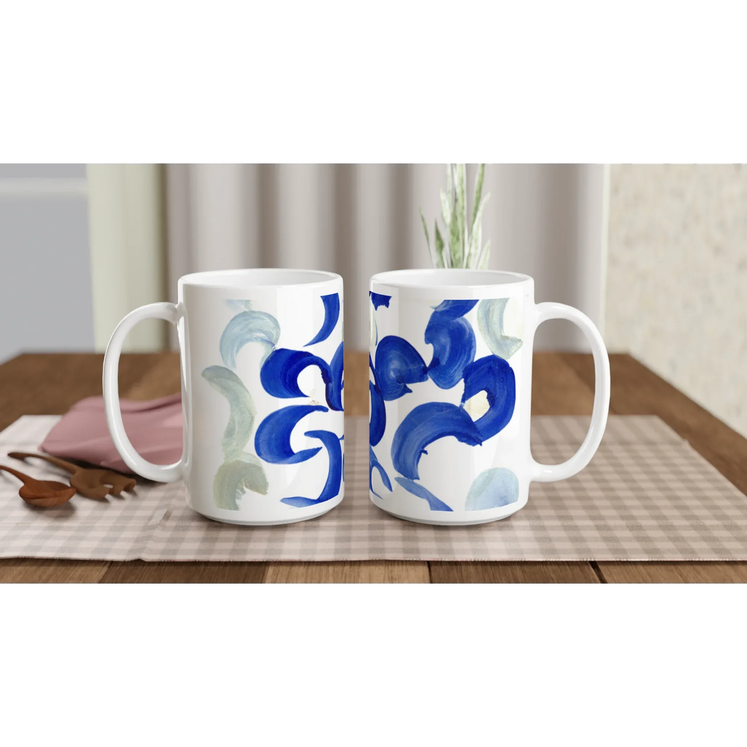 Mug en céramique blanche 44 Blue Swirls – Grand format, design et qualité durable - Laure Leprince - Artiste Peintre