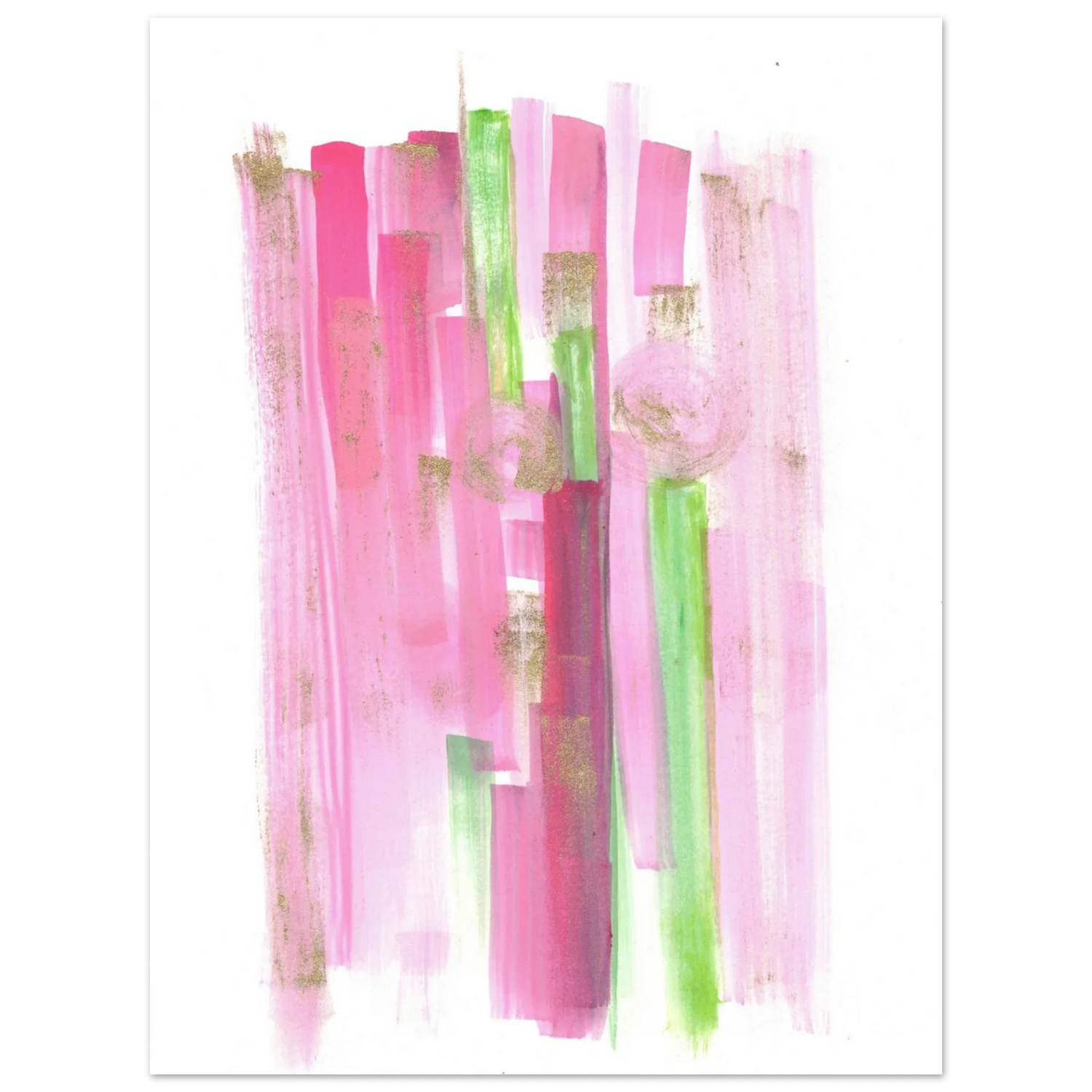Abstract Pink & Green Watercolor Poster with Gold Flecks – Premium Matte Paper Print - Laure Leprince - Artiste Peintre