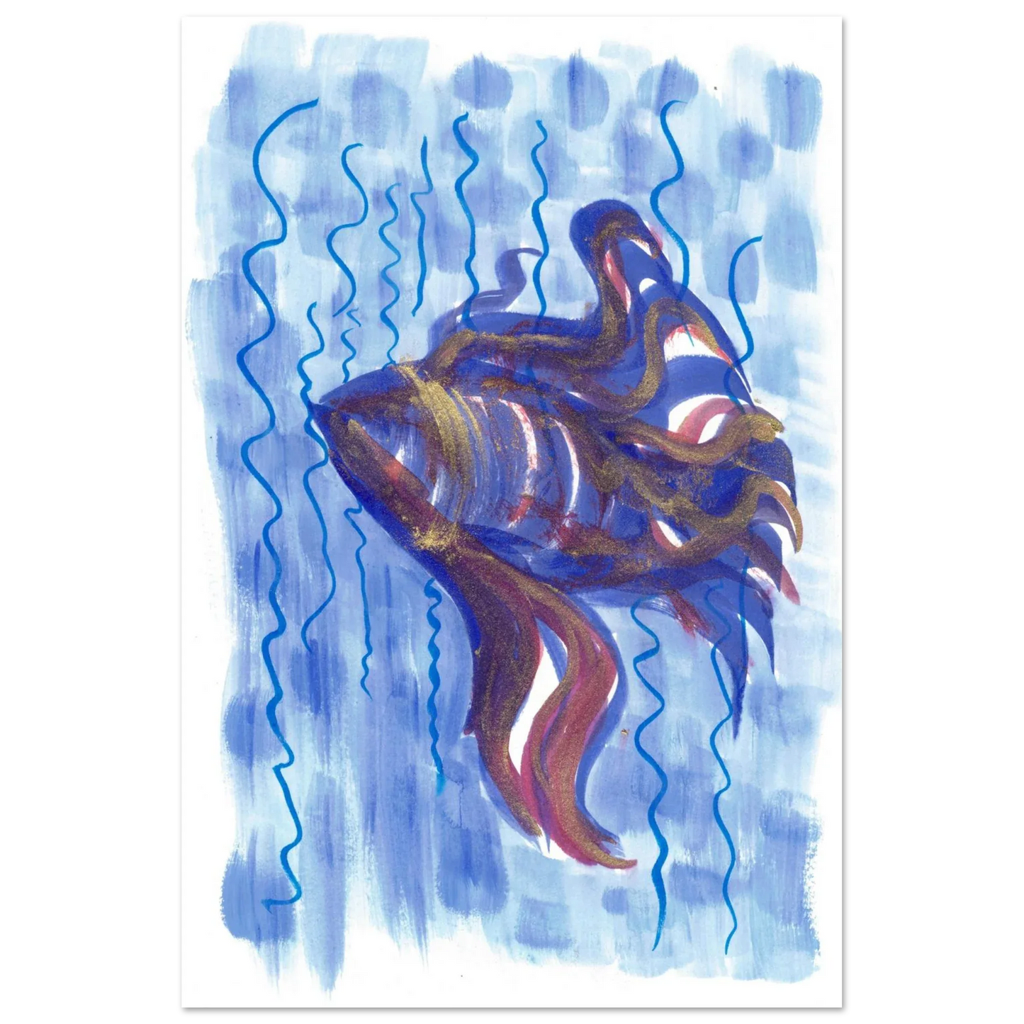 Affiche Abstract Ocean Depths Bleu Or - Poster Art Mural Premium Laure Leprince - Laure Leprince - Artiste Peintre