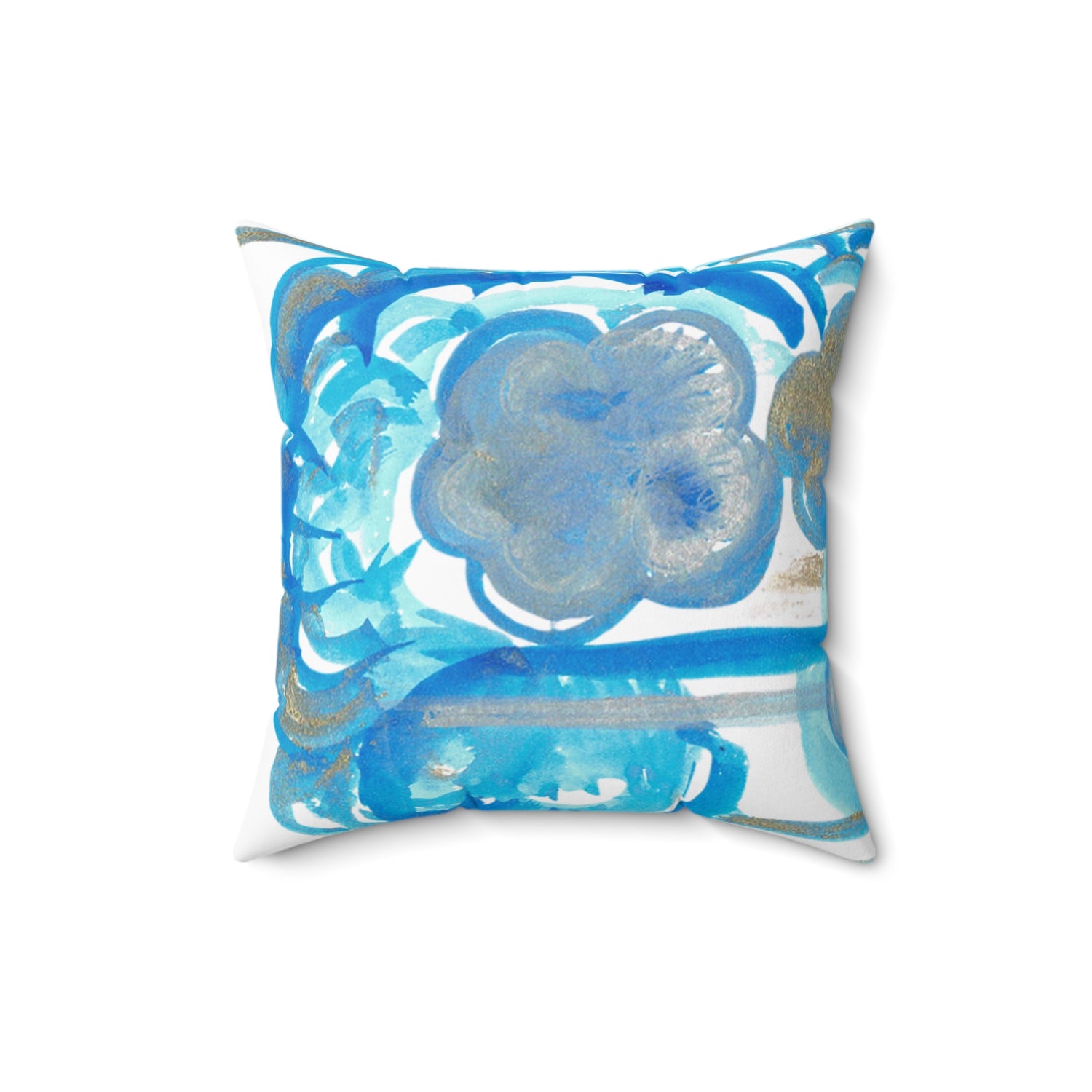 Square Throw Pillow Ocean Bloom — Minimal Blue Brushstroke Accent