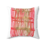 Square Throw Pillow Red Waves — Minimal Brushstroke Accent - Laure Leprince - Artiste Peintre