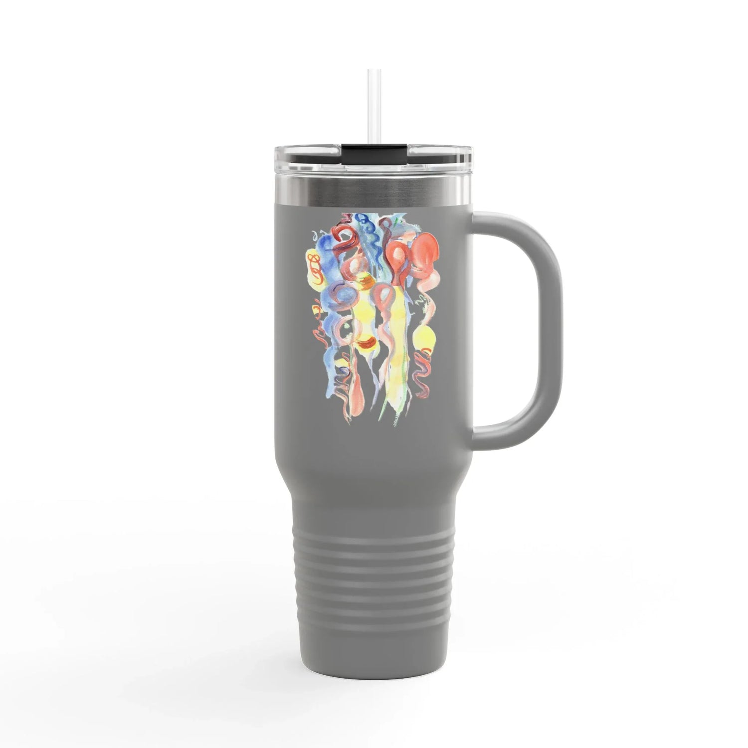 40oz Insulated Travel Mug – Les Serpentins Watercolor Design - Laure Leprince - Artiste Peintre